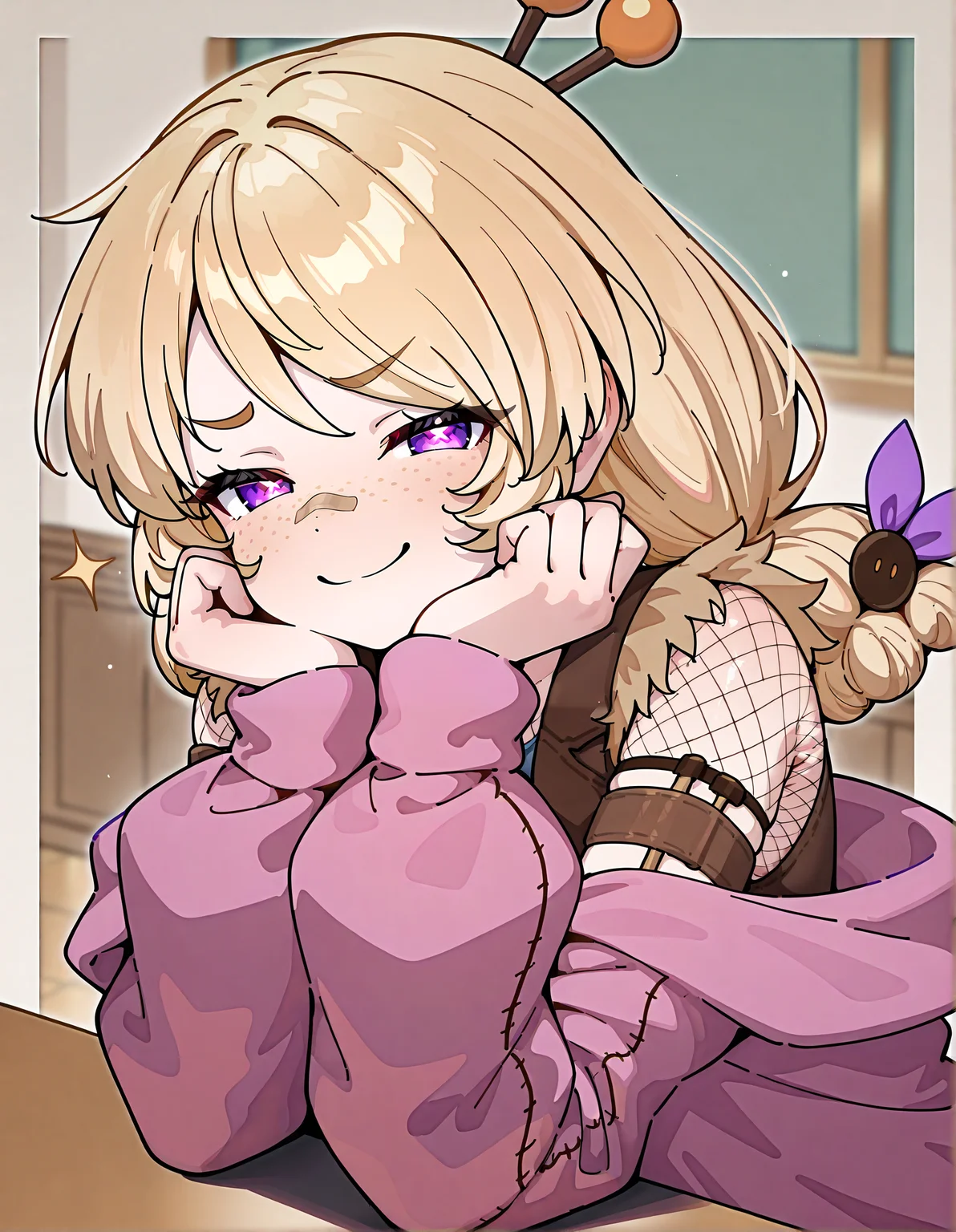 masterpiece, perfect quality, best quality, absolutely eye-catching, absurdres, highres, newest, <lora:immybisouillustriousXL:1>, 1girl, immybisou, freckles, jacket, smug,