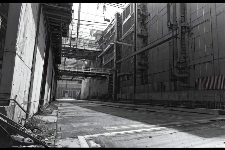 highly insanely detailed, masterpiece, top quality, best quality, highres, 4k, 8k, RAW photo, (very aesthetic, beautiful and aesthetic),  
tsutomu nihei,nihei_tsutomu,blame!,blame gakuen!,abara,TNstyle,sidonia_no_kishi,(stairs,sidonia \(ship\)),clouds,dome,toha heavy industries,bones,foggy,mist,bridge,concrete walls,metal walls,tentacles,drainpipe,air conditioner,fence,buildings,lantern,gauna,gauna mech,letterboxed,cables,tubes,industrial pipes,ventilation fan,ventilation shaft,walkway,light particles,machinery,empty,cyberpunk,science fiction,dark background,dystopia,destroyed,no human, 
<lora:blameLora_v10:0.3>, 
(1girl:1.3), 
solo focus, 
street corner,âââ