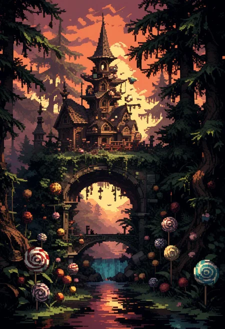 score_9, score_8_up, score_7_up, yamer_pixel_fusion, pixel art, candy land, pastel, hyper-detailed, d3p1x3l, pixel art