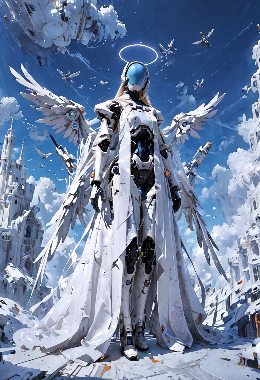 score_9, score_8_up, score_7_up, 
painting, (angel), (wings), (white, marble), pure, flowing, (halo), holy, powerful enemy, angelic, Robot Skin, Android Skin, 
BREAK
basking in sunlight ((full body, upper body shot)), surrounded by clouds, 
BREAK 
rating_questionable, highly detailed, best quality, masterpiece, digital_art, 
<lora:Mechanism-pdxl-1:1.0>