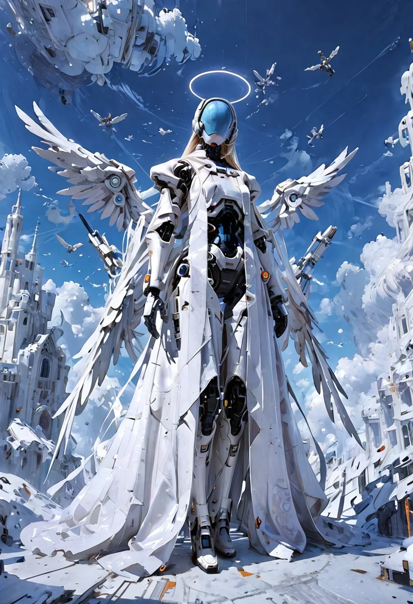 score_9, score_8_up, score_7_up,
painting, (angel), (wings), (white, marble), pure, flowing, (halo), holy, powerful enemy, angelic, Robot Skin, Android Skin,
BREAK
basking in sunlight ((full body, upper body shot)), surrounded by clouds,
BREAK
rating_questionable, highly detailed, best quality, masterpiece, digital_art,
<lora:Mechanism-pdxl-1:1.0>