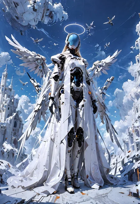 score_9, score_8_up, score_7_up,
painting, (angel), (wings), (white, marble), pure, flowing, (halo), holy, powerful enemy, angelic, Robot Skin, Android Skin,
BREAK
basking in sunlight ((full body, upper body shot)), surrounded by clouds,
BREAK
rating_questionable, highly detailed, best quality, masterpiece, digital_art,
<lora:Mechanism-pdxl-1:1.0>