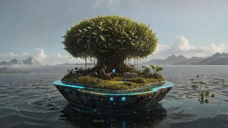 <lora:Double_Exposure_5:1> Double Exposure style of Rebel hacker in holographic interface and Energy-harvesting plants powering floating islands, <lora:add-detail-xl:0.8>, <lora:The_Classic:0.7>, <lora:ral-colorswirl:0.7> ral-colorswirl