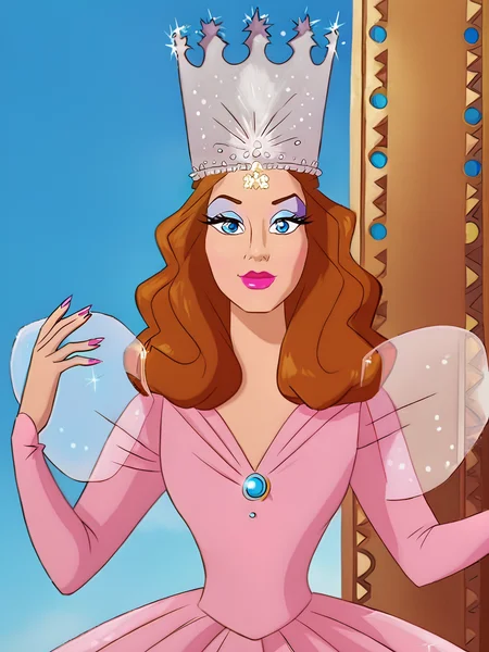 1girl, solo, looking at the viewer, , flirty, cowboy shot, rating_safe
<lora:Glinda:1> glinda, pink dress, long hair, crown, makeup, blue eyes, brown hair, lipstick,
<lora:Artist_Style_-_Melkor_Mancin_Romulo_Mancin_Style_PDXL:.55> <lora:Scooby-Doo_1999_style:.65> <lora:PerfectEyesXL:1> perfecteyesâââ