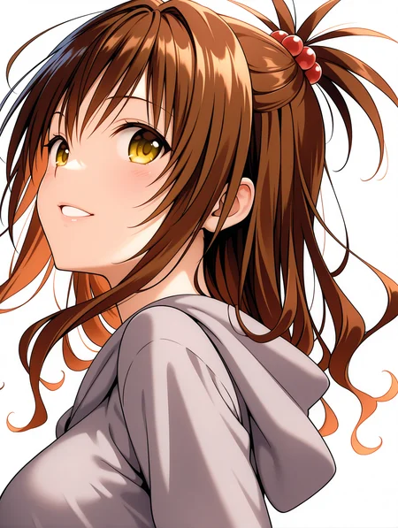 masterpiece,best quality,newest,
1girl,solo,medium breasts,
<lora:y_mikan_ilxl_v1.8:1>,y_mikan,brown hair,long hair,yellow eyes,hair ornament,hair bobbles,long_sleeves,hoodie,
<lora:Fixhands_anime_bdsqlsz_V1:1>,dynamic_angle,simple_background,white background,looking_at_viewer,cinematic_angle,upper_body,face_focus,from_side,hand_on_own_,:d,parted lips,light_blush,
