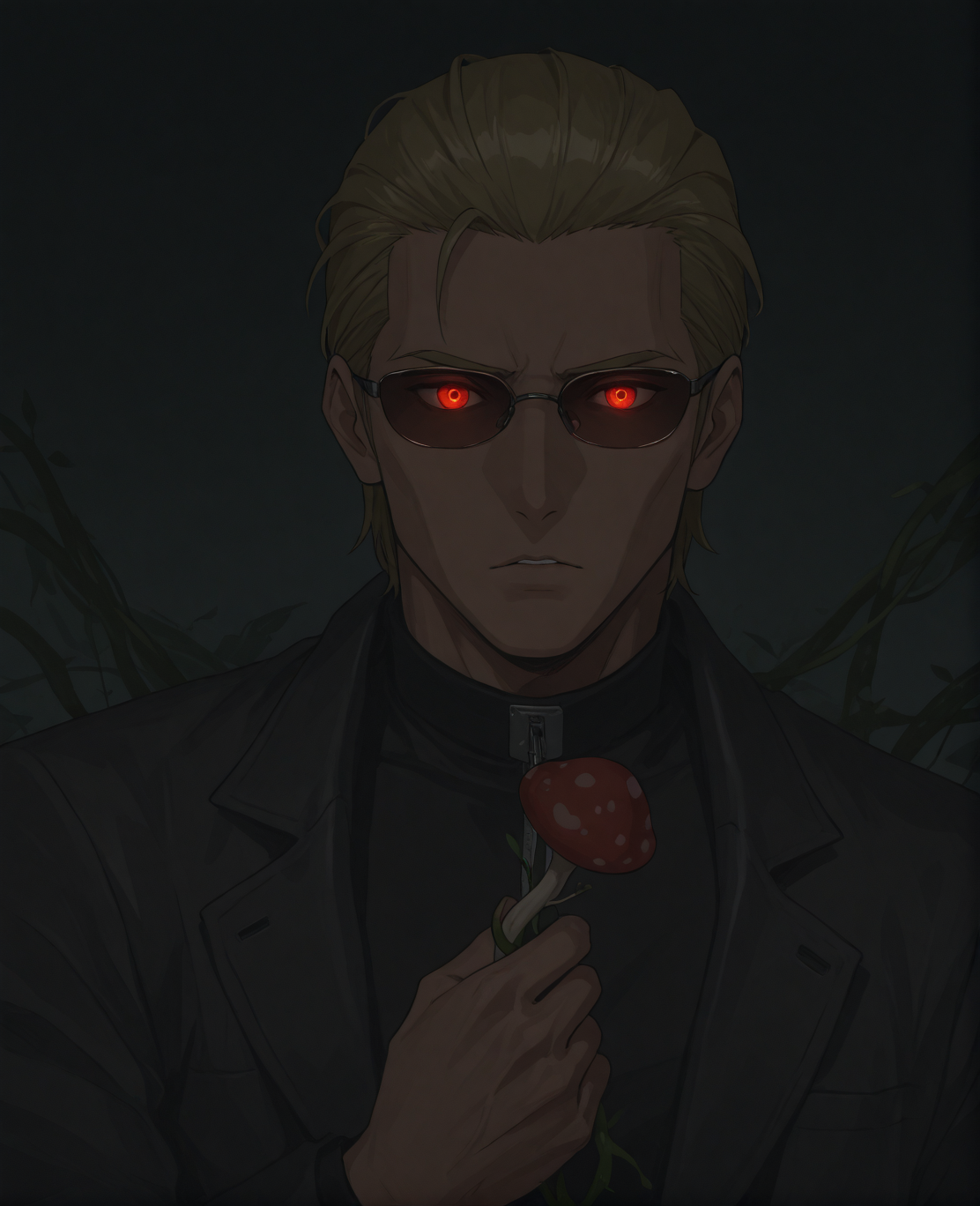 PonyScores7, source_anime, ah, 1IllustriousQual, interesting, exciting, spectacular, wonderful,
BREAK (Match Cut),
BREAK <lora:albertwesker-guy-PONYv1:0.8>, albertwesker, 1boy, toned, athletic, fit, mature male,  angular face, sharp_featured face, handsome, charming, alluring, <lora:shinyskin2:0.2>, glistening skin, AS-MidAged,
BREAK slicked back hair, short hair, blonde, <lora:hairdetailpxl:0.2>, hairdetailpxl, 
BREAK red glowing eyes, <lora:expressive eyes:0.2>, expressive eyes, <lora:eyedetailpxl:0.2>, eyedetailpxl, <lora:Eyes_High_Definition:0.2>, EyesHD,
BREAK (climbing a snowy peak),
BREAK (Fungal Grotto, Large cavern with a damp, earthy scent, mushrooms of various sizes dotting the floor and walls, vines twisting around stalactites, and a small stream trickling through the center),
BREAK food awe, <lora:Expressive_H:0.2>, Expressiveh, looking at viewer, <lora:Emotional_Anime_Expressions_PonyXL_Concept:0.2>, emotional, <lora:Best_Facial_Expression_LoRA_PONY:0.2>, <lora:Detailed expressive EXEV style -XL Pony V1.0:0.2>, FaceDetail,
BREAK (quantum communicator, a skilled operator with a quantum radio and a calm demeanor maintaining communication across vast distances with reliability and a sense of duty), (sunglasses:1.3), 
BREAK <lora:xl_more_art-full_v1:0.2>, <lora:aesthetic_anime_v1s:0.2>, <lora:EpicF4nta5yXL:0.2>, <lora:detailxl:0.2>, detailxl, <lora:Fant5yP0ny:0.2>, best quality, amazing quality, best aesthetic, absurdres, illustration, Volumetric_Lighting, ultra-detailed, very aesthetic, intricate details, 8k, masterpiece, best_quality,
BREAK Stable_Yogis_PDXL_Positives, AS-Adult, <lora:Complicated fantasy portrait - XL Pony V2.0:0.2>, bad-hands-5, <lora:HDA_Detailer:0.3>,