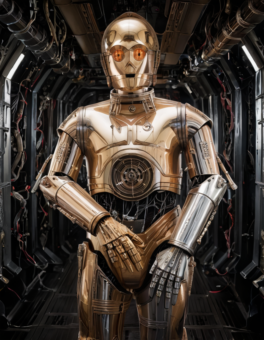 <lora:C-3PO_pony:1>,C-3PO,spaceship in background