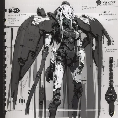 monsters-creatures, cyborg girl <lora:epiNoiseoffset_v2:1.3>, <lora:blameLora_v10:1>, heavy black and white, (((concept art, drawing, sketch, Undd, solo))), <lora:Undead Nirasawa II:0.6>,