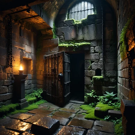 A dark and grim medieval castle dungeon, designed for imprisoning captives. The walls are made of aged, damp stone bricks, cracked and worn with time, with patches of moss and moisture seeping through. The small, claustrophobic space is lit by a single flickering torch mounted on the wall, casting long, eerie shadows across the room. Rusted iron bars form a heavy prison door with a corroded lock and hinges, partially ajar or firmly shut. The floor is rough, uneven stone, covered in dirt and faint stains, hinting at years of suffering. Chains hang loosely from rusted hooks embedded in the walls, their metal corroded and worn. In one corner, a small, grated window lets in a thin sliver of cold, pale light, emphasizing the dungeon's oppressive and hopeless atmosphere. The air feels damp, stale, and heavy with silence, evoking a chilling sense of isolation and despair.
<lora:SDXLFaeTastic2400:0.4> <lora:extremely_detailed:0.4> extremely detailed, Masterpiece,best quality,hi res,8k,hi res,8k,award winning,(sharp focus, intricate, highly detailed),
