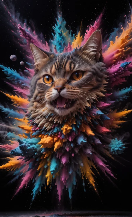 Mind blowing depth and foreground clarity, abstract details, distinctive visuals, Intricate and Exquisite Definition, Painstaking Attention To Details (Very Intricate), (UHD), <lora:3D_Framed_Wall_Art_-_By_DICE:1>, (3D Framed, Cat), (Unreal Details), (Exquisite intricacies) <lora:Colorful_Powder_Explosion_-_By_DICE:1>, Colorful Powder Explosion, <lora:Milky-Way_Sky_-_By_DICE_For_Cosmogonaut:1>, Milky way,
