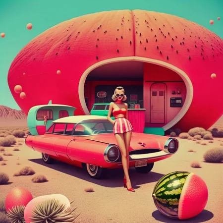 The most popular thing is that we have a few things to make a Drive-in instead of cars and the same thing that is a little smaller than the images of watermelon and the other way to make it seem like a little smaller,  retro, cyberpunk, fashion, style