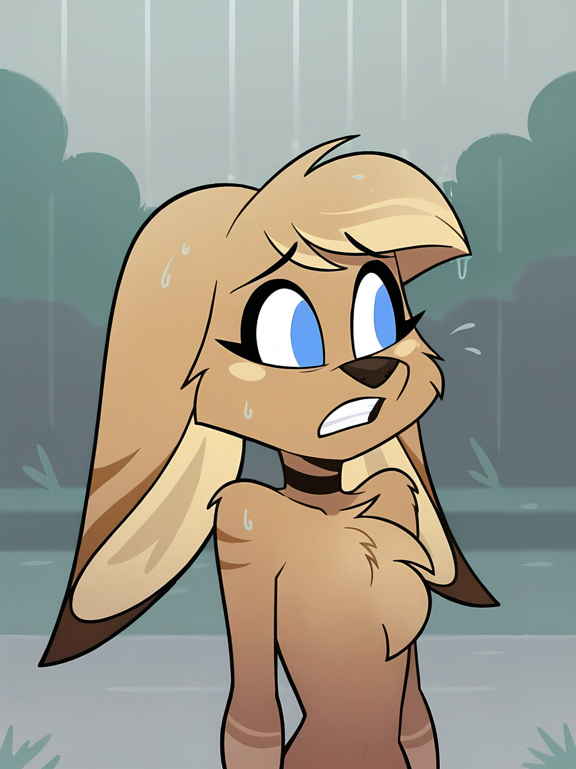 source_cartoon,  source_furry, score_9, score_8_up, score_8, rating_questionable BREAK
<lora:Kayla Christling:0.8>, Kayla Christling, solo, kangaroo, feeling cold, beautiful face, clear focus, clenched teeth, rain, raining, street, shivering, ((ears down)), wet,