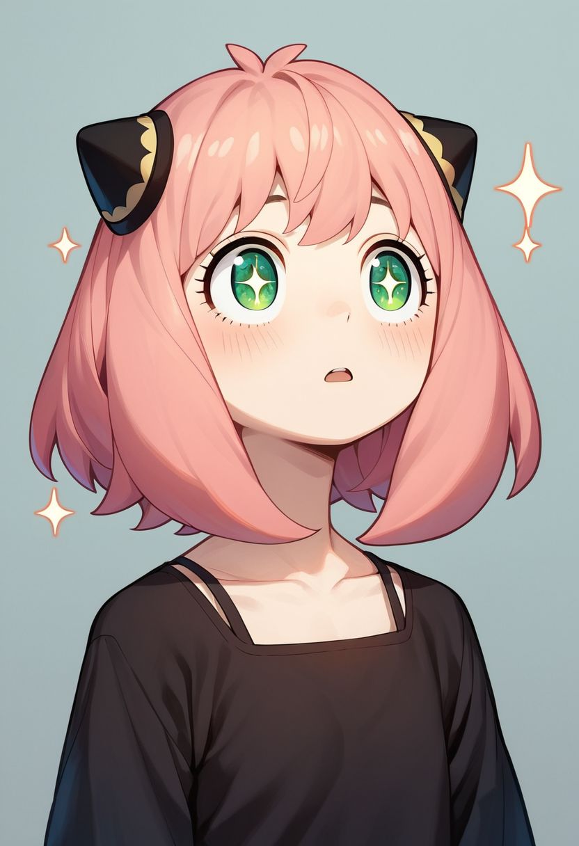 score_9, score_8_up, score_7_up, score_6_up, score_5_up, score_4_up, an_ya, pink hair, excite, petite, sparkles in eyes, portrait, black dress