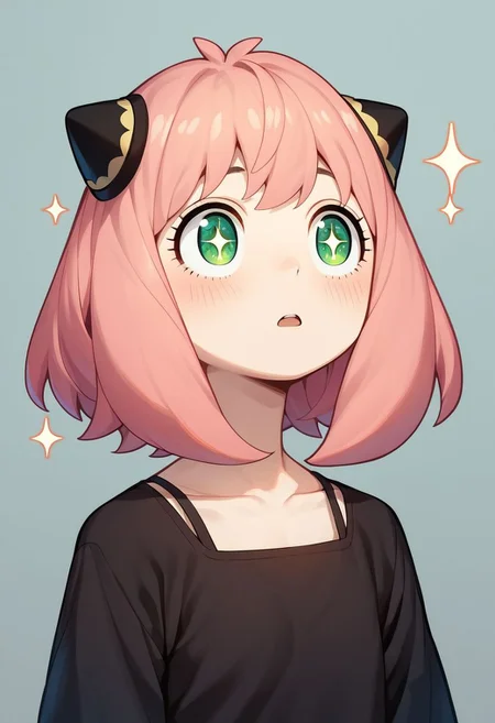 score_9, score_8_up, score_7_up, score_6_up, score_5_up, score_4_up, an_ya, pink hair, excite, petite, sparkles in eyes, portrait, black dress