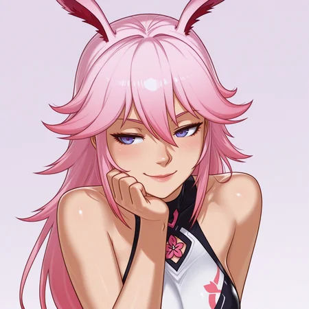 <lora:DarkfireStyle16:1.25>
1girl, seductive smile, relaxed pose, flirting,
Yae Sakura, Honkai Impact