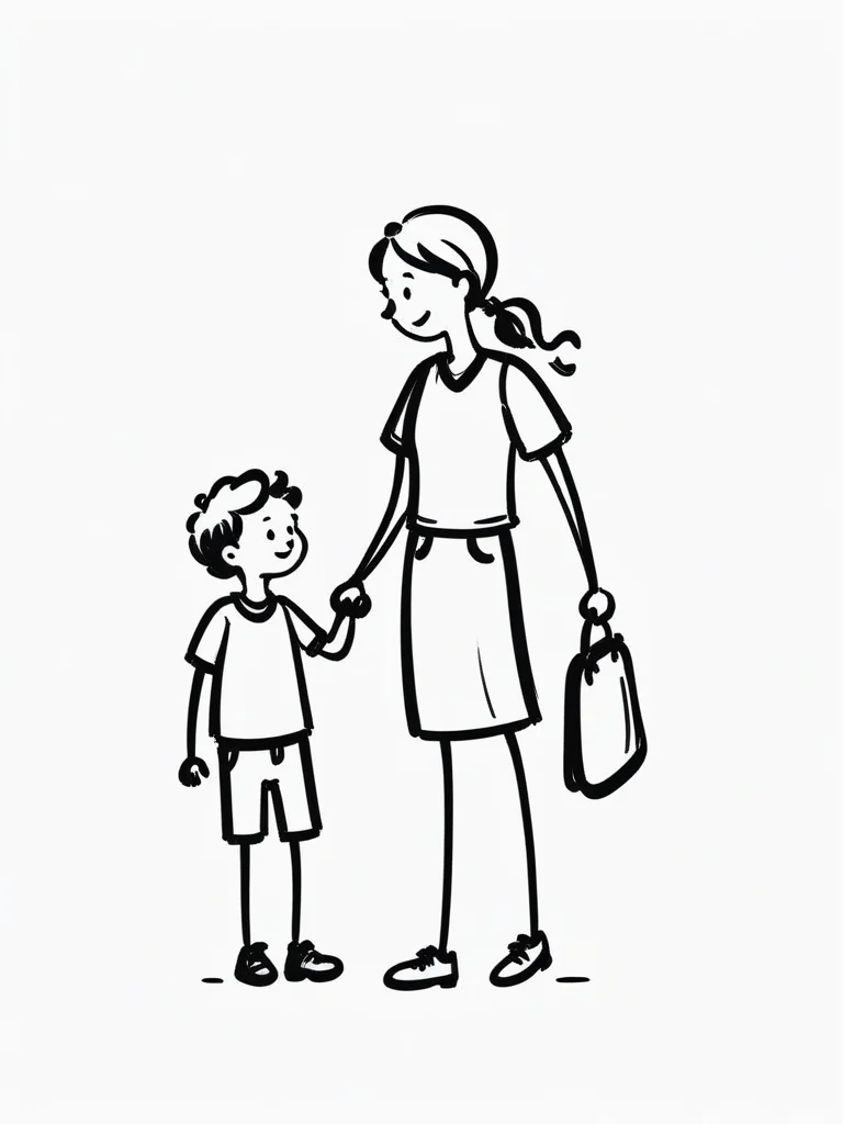 illustration, simple line art, (white background:1.2), doodle, doodle line, hand draw, drawing, b&w, monochrome, <lora:SDXL_BTT_Doodle_v01:1.5>, SDXL_BTT_Doodle_v01, mother and son