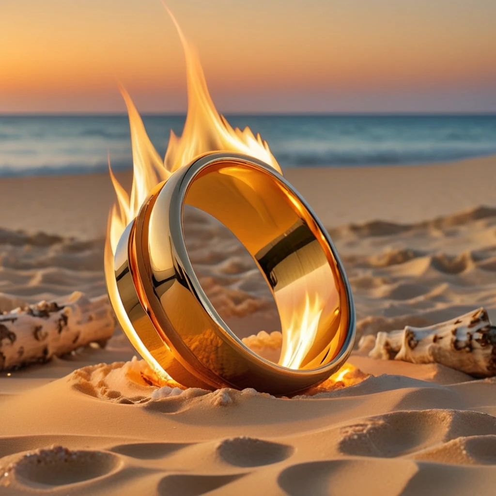 (ring showcase) <lora:13_ring_showcase:1.1>
Beige background,
high quality, professional, highres, amazing, dramatic,
(Nighttime bonfire and beach party:0.5),