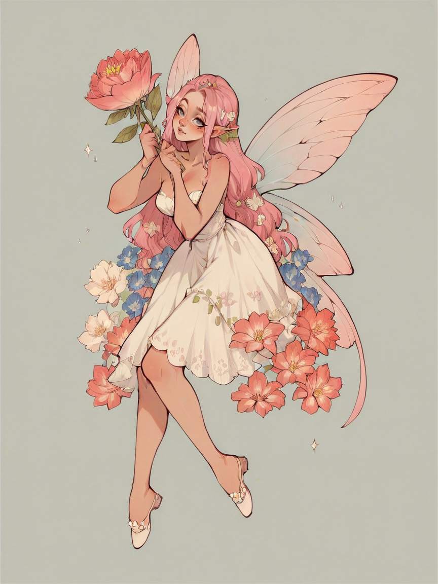 score_9, score_8_up, score_7_up, score_6_up, score_5_up, score_4_up,   <lora:s0ftf41ryXLP:0.7> s0ftf41ry, 1girl, large flower, fairy, curvy, pink hair