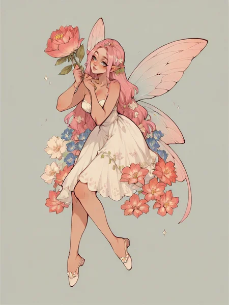 score_9, score_8_up, score_7_up, score_6_up, score_5_up, score_4_up, <lora:s0ftf41ryXLP:0.7> s0ftf41ry, 1girl, large flower, fairy, curvy, pink hair