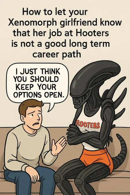 How to let your Xenomorph girlfriend know that her job at Hooters is not a good long term career path
