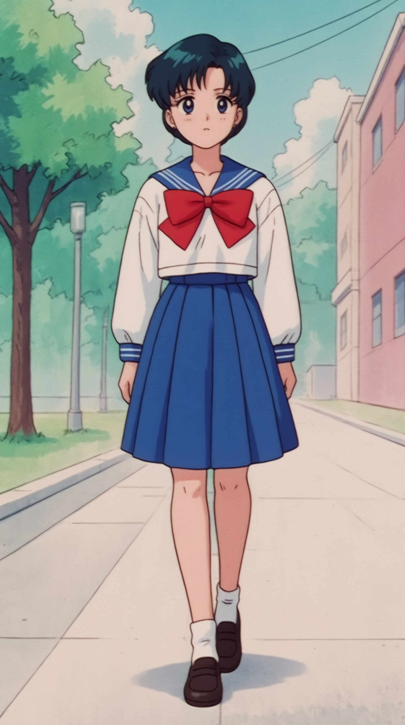 score_9, score_8_up, score_7_up, best background, detailed background, 4k, upscale, anime_source  Ami Mizuno, School Uniform, solo, outdoorsn, full body, outdoors, walking,  <lora:JN_Ami_Mizuno_Pony:0.8>