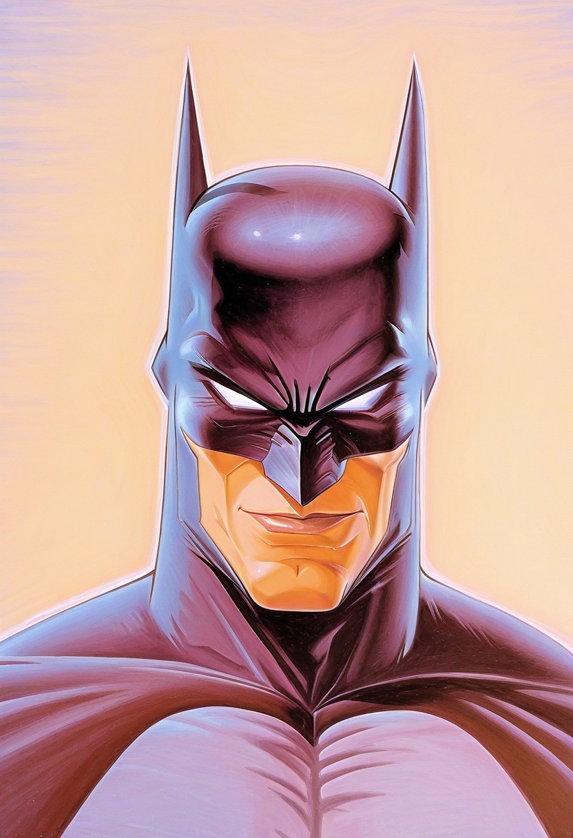 retro game art, traditional media, detailed texture, marker \(medium\), rating_explicit, masterpiece, absurdres, high quality, detailed skin, detailed character design, ultra-high resolution, perfectly composed, clear, breathtaking attention to detail, highres, ultra detail, solo, 
BREAK
(batman), 1boy, solo, male, adult, male focus, 1boy, white sclera without pupils, detailed face, cheekbones, mask with black pointy ears, black cape
BREAK
gray shirt,
