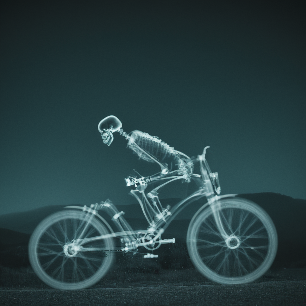 cinematic film still of  <lora:x-ray style:1> X-ray of
a skeleton riding a bike with a skeleton on the back
,x-ray style, shallow depth of field, vignette, highly detailed, high budget, bokeh, cinemascope, moody, epic, gorgeous, film grain, grainy
