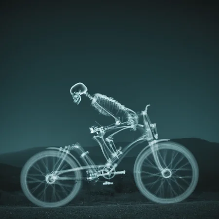 cinematic film still of <lora:x-ray style:1> X-ray of
a skeleton riding a bike with a skeleton on the back
,x-ray style, shallow depth of field, vignette, highly detailed, high budget, bokeh, cinemascope, moody, epic, gorgeous, film grain, grainy