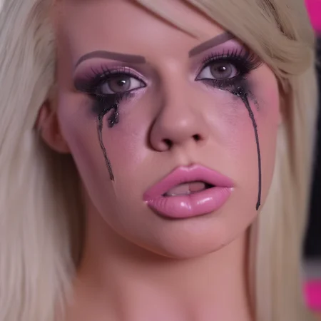 a blonde bimbo, ruined makeup, closeup, makeup, beautiful face, huge tits, highly detailed, 4k, 8k, smooth, sharp focus <lora:ruined1:0.649>