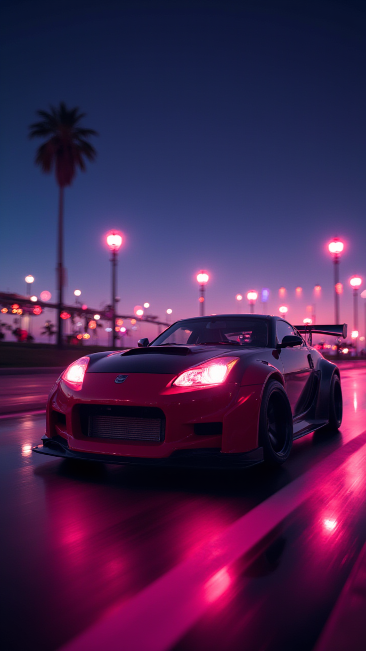 Cartooncore, Sports car, epic background, science fiction, original, ultra ambient illumination, bokehmachine