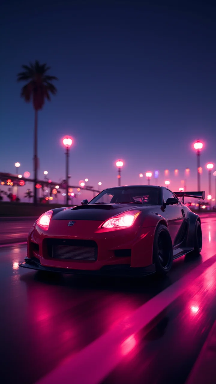 Cartooncore, Sports car, epic background, science fiction, original, ultra ambient illumination, bokehmachine