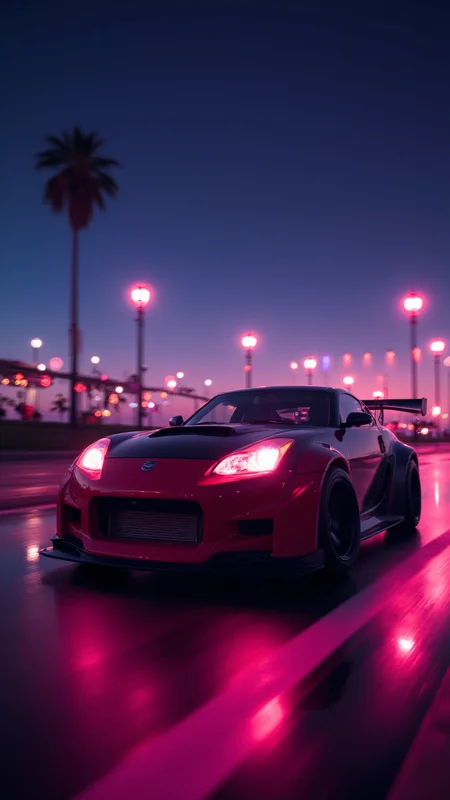 Cartooncore, Sports car, epic background, science fiction, original, ultra ambient illumination, bokehmachine