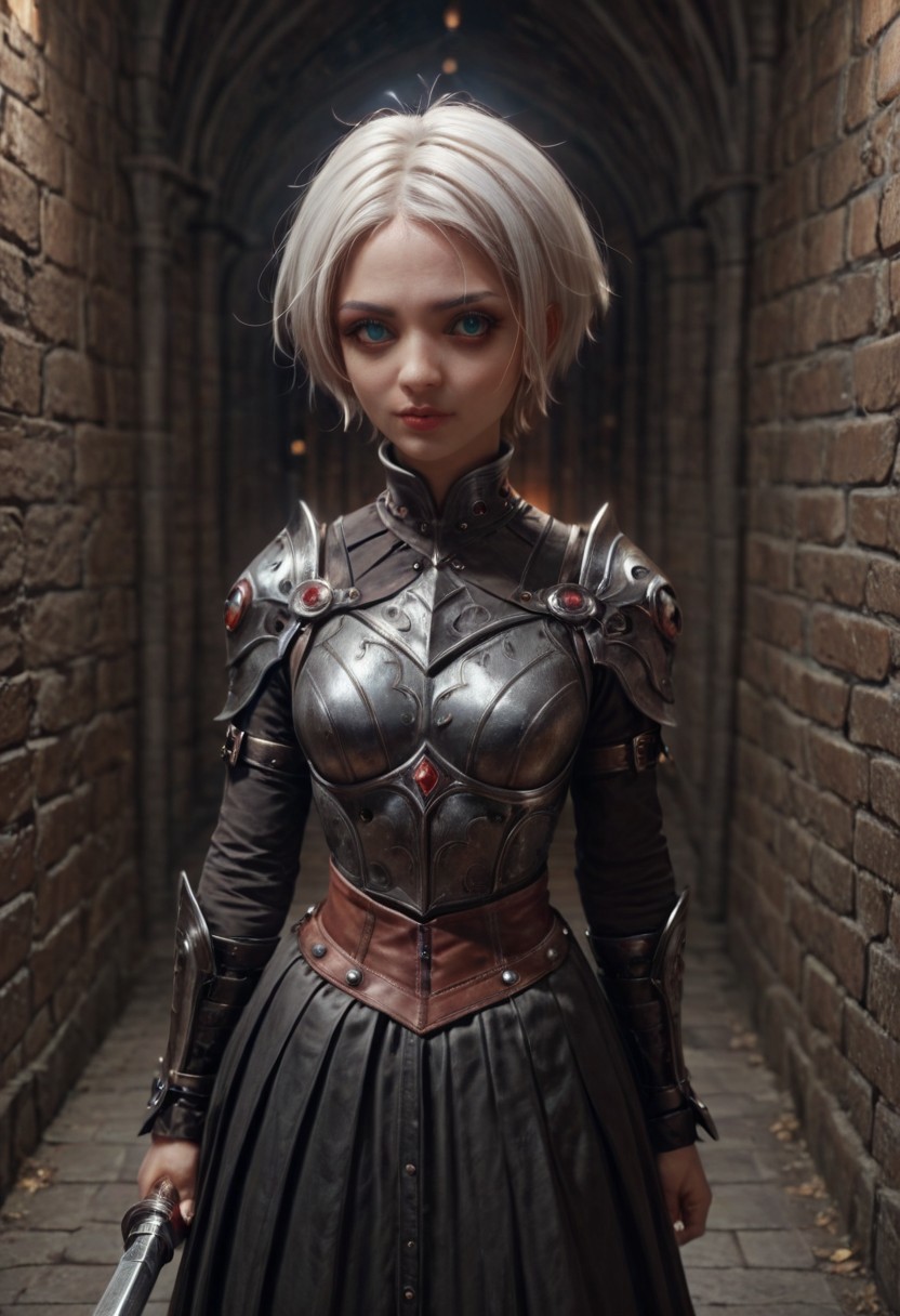 masterpiece, score_9, score_8_up, score_7_up, EasyNegative_v2, (looking at viewer:0.9), score_9, score_8, score_7, score_8_up, score_7_up, score_6_up, high resolution, (((1girl))), solo, short hair, white hair,   aqua eyes, full body, pretty face,  black leather armor, red trim, wielding a leather bullwhip, haunted castle, vampire slayer <lora:Pony_DetailV2.0:3> (best quality:1.1) 8k, sharp focus, anatomically correct, anatomically correct face, extremely detailed eyes, smooth edges, symmetrical eyes, symmetrical face, creepy, gothic,