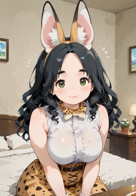 IllusP0s, PonyScores7, source_anime, ah1, IllustriousQual, interesting, exciting, spectacular, wonderful, 
BREAK <lora:xl_more_art-full_v1:0.2>, <lora:aesthetic_anime_v1s:0.2>, <lora:EpicF4nta5yXL:0.2>, <lora:detailxl:0.2>, detailxl, <lora:Fant5yP0ny:0.2>, amazing quality, best aesthetic, absurdres, illustration, Volumetric_Lighting, ultra-detailed, very aesthetic, intricate details, best_quality, <lora:Anime_Aesthetic_Wallpaper_StyleIllustriousXL:0.4>, aniwall,
BREAK ((sits on a bed, leaning forward with a thoughtful expression and a hint of mischief)),
BREAK Stable_Yogis_PDXL_Positives, AS-Adult, <lora:Complicated fantasy portrait - XL Pony V2.0:0.2>, bad-hands-5, <lora:HDA_Detailer:0.3>, <lora:natsumi_style:0.5>, <lora:by_usakun-pony:0.4>, by usakun, <lora:Akina_Bbw_Style_-_PonyXL:0.2>, AkinBw, ((rockabilly fashion style, influenced by 1950s rock and roll culture, features retro dresses, high-waisted jeans, and vintage hairstyles, conveying a fun and nostalgic aesthetic)),
BREAK 1girl, mature female, (curvy), round-chin, caucasian, <lora:ETO_OC_Illustrius:0.5>, eto_oc, skindentation, (plump), thick thighs, wide hips, busty, voluptuous, <lora:venus body PonyXL:0.3>, <lora:shinyskin2:0.2>, glistening skin, HDA_FatGirlXL, round ass, large breasts,
BREAK ((<lora:serval-cosplay-ponyxl-lora-nochekaiser:0.8>, serval cosplay, serval (kemono friends) (cosplay), serval print, print bowtie, print bow, two-tone bowtie, orange bowtie, two-tone bow, print skirt, white bowtie, orange bow, animal ears, belt, cat ears, fake animal ears, gloves, leopard print, yellow skirt, white shirt, sleeveless, sleeveless shirt)),
BREAK (curly hair), long hair, (black hair:1.4), (parted hair:1.7), messy hair, kinky curls, <lora:hairdetailpxl:0.2>, hairdetailpxl,
BREAK (half green and brown eyes), (colorful eyes), (multicolored eyes), (downturned eyes:1.4), <lora:expressive eyes:0.2>, expressive eyes, <lora:eyedetailpxl:0.2>, eyedetailpxl, <lora:Eyes_High_Definition:0.2>, EyesHD, (round face:1.2), (thick eyebrows:1.3), (plump face), <lora:Round_face:0.2>, lips, 
BREAK ((Unhappy, Not happy expression)), <lora:Expressive_H:0.2>, Expressiveh, <lora:Emotional_Anime_Expressions_PonyXL_Concept:0.2>, emotional, <lora:Best_Facial_Expression_LoRA_PONY:0.2>, looking at viewer, <lora:Detailed expressive EXEV style -XL Pony V1.0:0.2>, FaceDetail, <lora:Best_Facial_Expression_Helper_XTREME_ILLU:0.4>, kaogei,
BREAK (((a stylish dining room, featuring elegant table settings, tasteful decor, a sophisticated ambiance))), <lora:Background Detailer - SDXL:0.8>, 4k, 8k, Ultra HD, Masterpiece, Best quality, Detailed background, <lora:Add_more_details_V2_XLpony:0.4>, full_details, <lora:background-type1:0.4>,