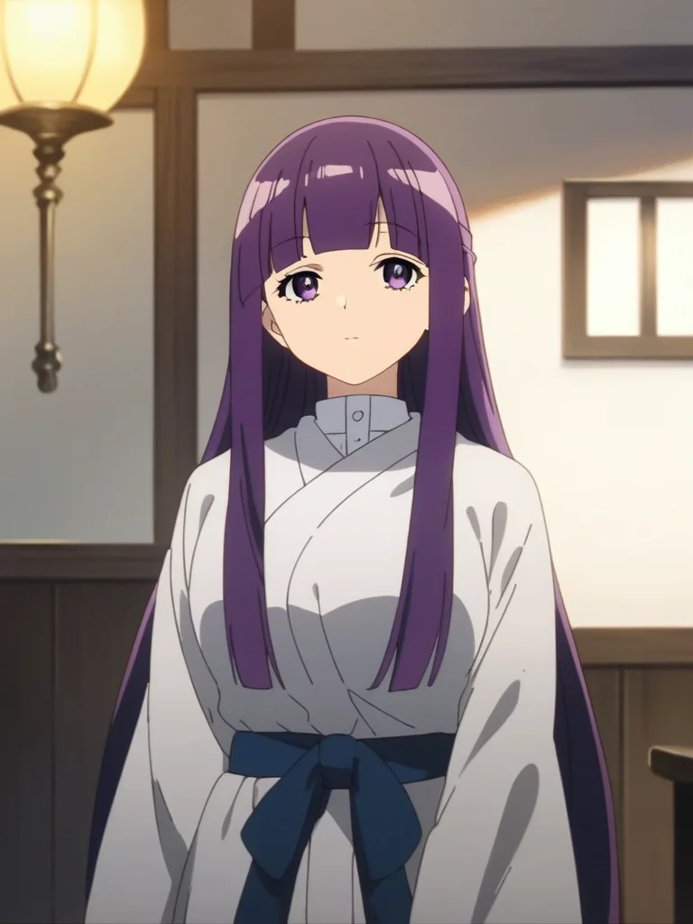 score_9, score_8_up, score_7_up, source_anime,masterpiece,best quality,highres,absurdres,official art,official style,source_anime,anime screencap,anime coloring,megami magazine,anime,animated,
shiny skin, <lora:fern (2):1> ferbn, long hair, purple hair, blunt bangs, purple eyes, robe,large breasts,