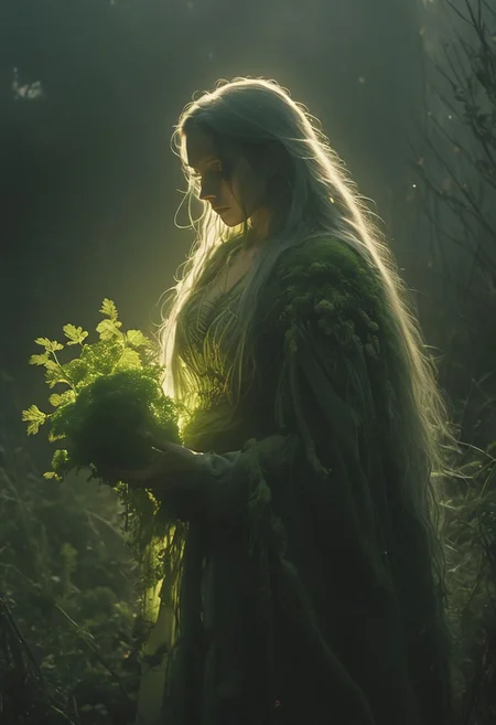 hkmagic witch, Holding holy sss Broccoli, in wild Overgrown supermarket, atmospheric haze, Film grain, cinematic film still, shallow depth of field, highly detailed, high budget, cinemascope, moody, epic, OverallDetail, 2000s vintage RAW photo, photorealistic, candid camera, color graded cinematic, atmospheric lighting, imperfections, natural, shallow dof