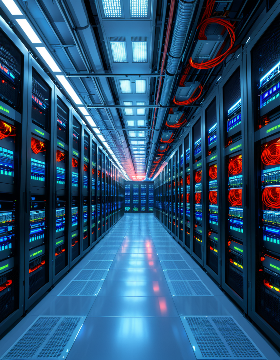 A high-security server room with dim, cold blue lighting and rows of towering black server racks filled with blinking LED indicators. The air is sterile, with a faint hum of cooling fans and the soft beeping of data transfers. Thick, reinforced cables snake across the floor, connecting the machines to a central security terminal displaying encrypted code on multiple high-resolution monitors. The walls are lined with biometric scanners, surveillance cameras, and warning signs indicating "Restricted Access" and "Cyber Threat Level: High." A red emergency light subtly glows in the background, casting a sense of urgency. The atmosphere is ultra-modern and highly secure, evoking the feeling of a top-secret data vault or cyber warfare control center.
<lora:SDXLFaeTastic2400:0.4> <lora:extremely_detailed:0.4> extremely detailed, <lora:high-security_s3rv3r_r00m:1>,high-security s3rv3r r00m, Masterpiece,best quality,hi res,8k,hi res,8k,award winning,(sharp focus, intricate, highly detailed),