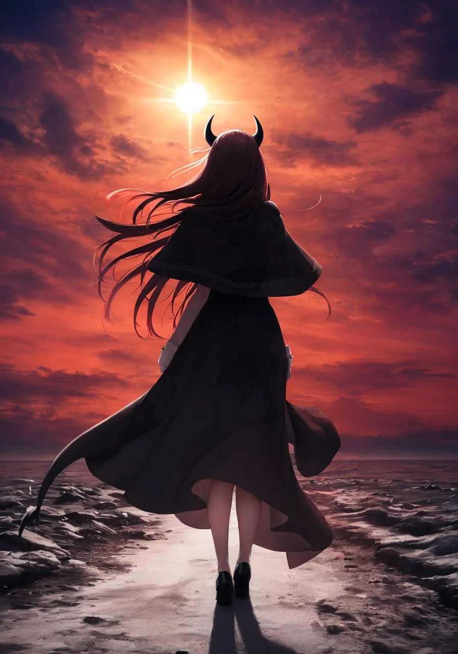 (dark skin), (demon horns), large breasts,
Clear as the sky
On a midwinter's night
And deep as the stormy sea
I hear a whisper inside
A hunger devouring me
I beseech you, my heart, to be free

Farther away
Than the night from the day
I reach for your true embrace
Shadow of mine
Memories fail through the veil of my mind
Here at the end of our time

Sure as the sun will rise
Over blood-red skies
I will be on my way
Come the break of day

Dark as the night will be
So my heart, are we
Sorrow will reave my soul
This, my heart, I know

A thread has been spun
By an unyielding hand
The Norns have laid down my path
Just like the seed has to grow
The withering leaf must let go
To be buried beneath the snow

Sure as the sun will rise
Over blood-red skies
I will be on my way
Come the break of day

Shrouded in doubt
As I leave for the shore
Though cold and unkind
The horizon calls
Way, way, wayward waves
I will follow you home
And vanish into the unknown

Sure as the sun will rise
Over blood-red skies
I will be on my way
Come the break of day

Dark as the night will be
So my heart, are we
Sorrow will reave my soul
This, my heart, I know

Weaver of fate
To your will I must fold
Oh, wisdom of old
I beseech you, my heart to set free