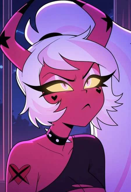 MASTERPIECE, AMAZING QUALITY, PORTRAIT, 1GIRL, VEROSIKA, IMP, PONYTAIL, WHITE HAIR, PINK HIGHLIGHTS, YELLOW SCLERA, PINK EYES, SHOULDER TOP,