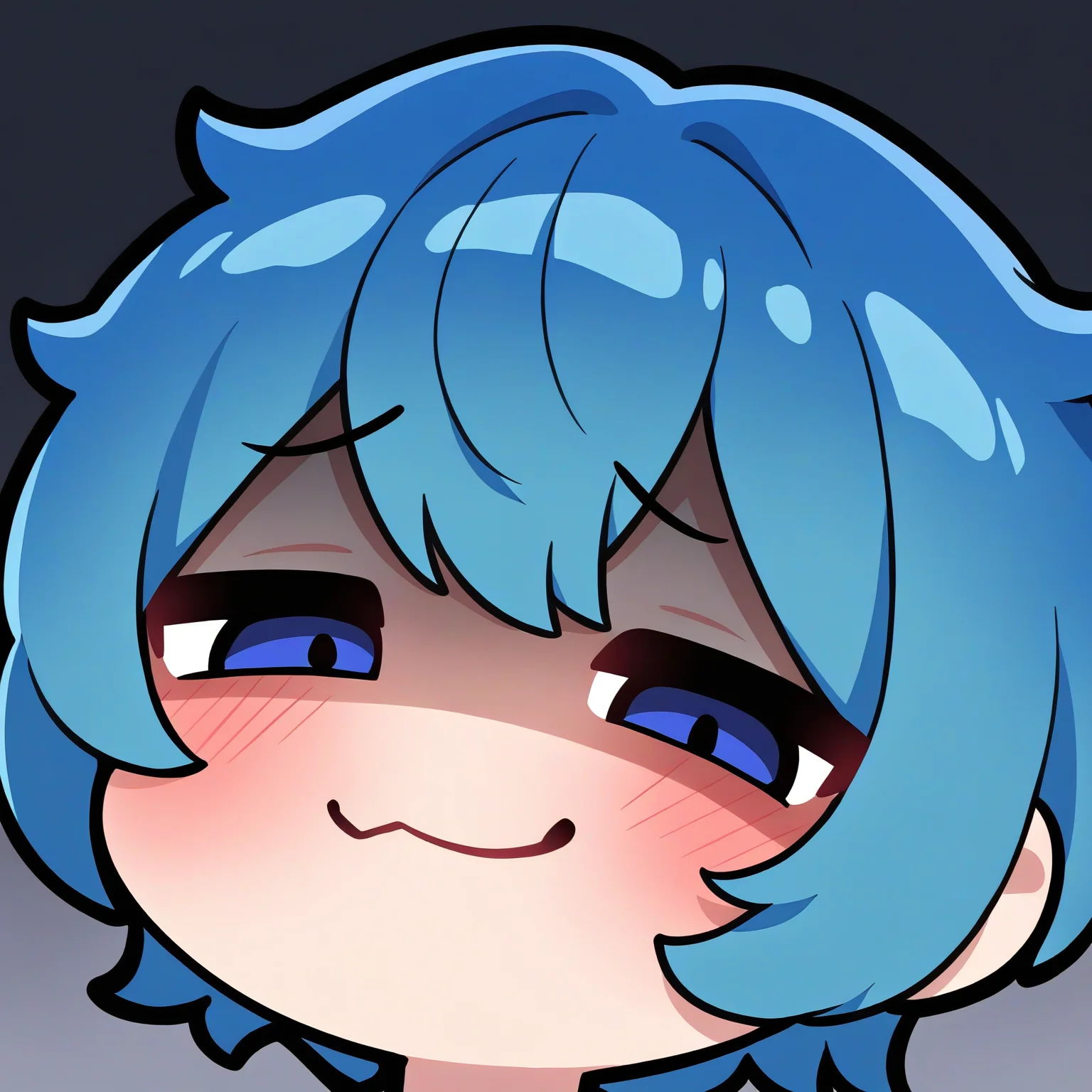 <lora:EmoteStyleSDXL:1>, best quality, masterpiece, emote, chibi, 1boy, blue hair, blue eyes, smug, blush, upper body, shaded face, short hair, messy hair