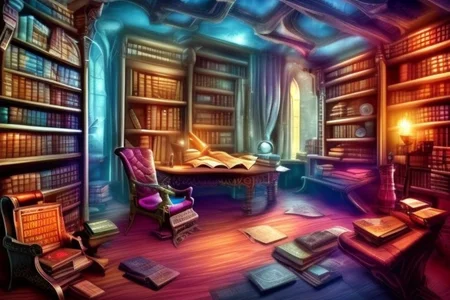 a fantasy bedroom that is also the owner's personal library with books everywhere
FanStu