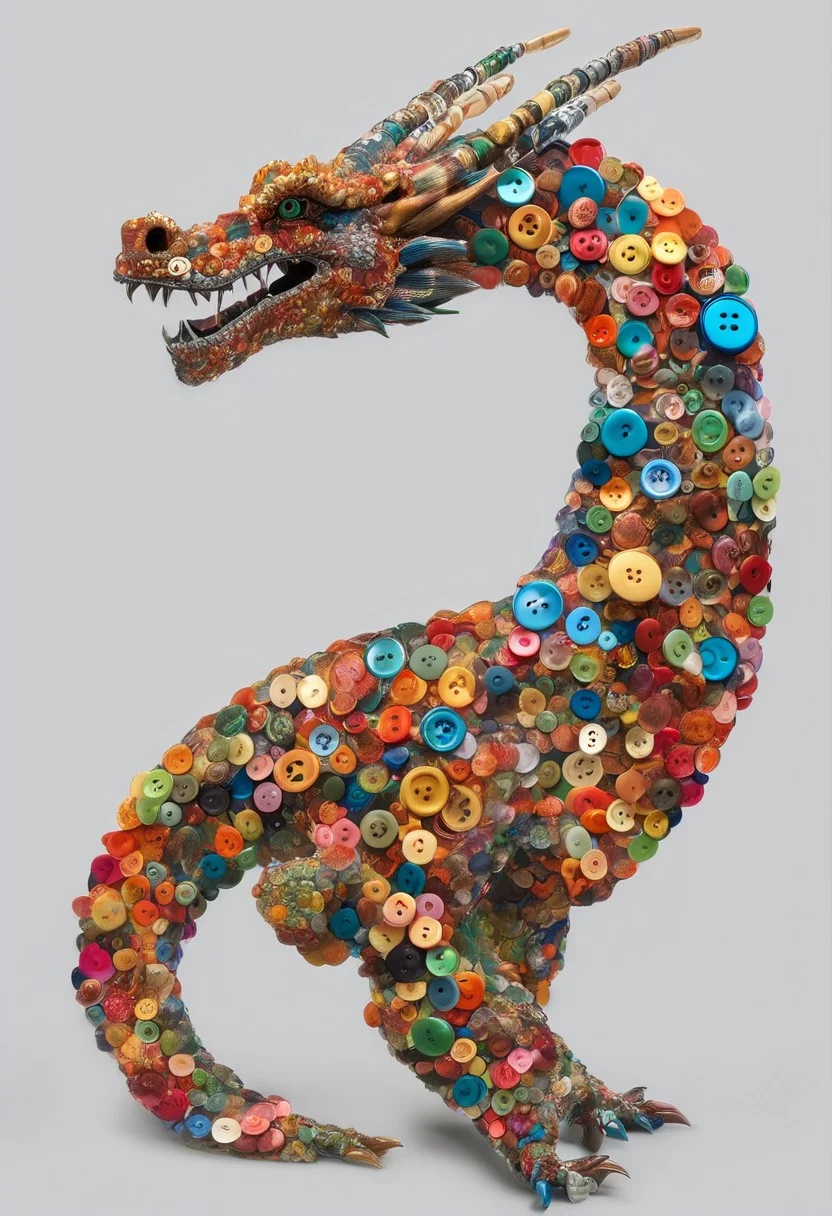 (((A fabulous dragon made of multicolored buttons)))
