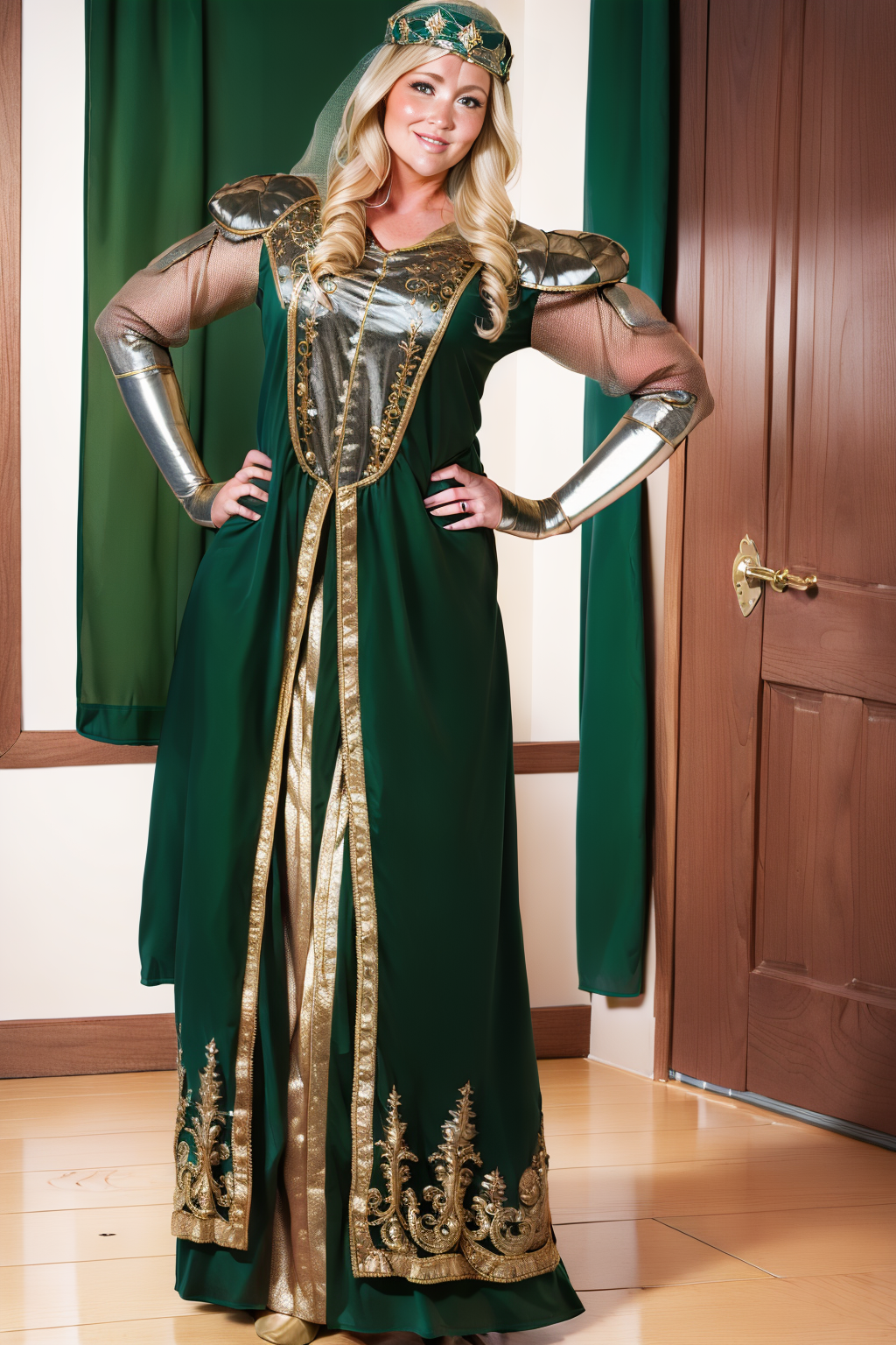 (masterpiece, best quality:1.2), ultra-detailed, medieval castle room, full body photo EdobMWC costume66 a Woman, (realistic:1.5),  <lora:EdobMedievalWomanCostume_v1.0:1>