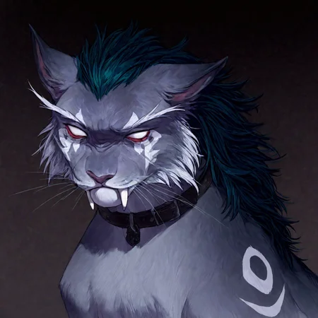 <lora:WoW_NEDruidCat_a1_1_NoobXL-eps>masterpiece,semi-realistic forms of felines,best quality,amazing quality,high quality,very aesthetic,absurdres,newest,shaded,digital media \artwork\,depth of field,wownedrucat,solo,feral,detailed cat,white blank eyes,white sclera,full size portrait,white eye markings,shoulder markings,closed mouth,sabertooth,side view,pose, black with grey and green gradient fur,darken hair with gradient,sitting,sad eyes, ears pressed back in fear, head looking at the viewer,eyes looking to the side,long realistic ears, ultra detailed realistic feline face, elegant white whiskers, silver neclace with metallic buckle, fluffy hair that lays only on the back and forehead,darken ash color ears