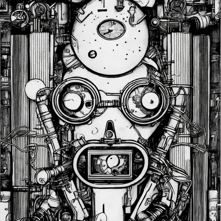 black and white, photorealistic intricately detailed comic book art by award winning line artist, of a steampunk scientist stepping stepping through a magical portal, black and white ink, epic cinematography