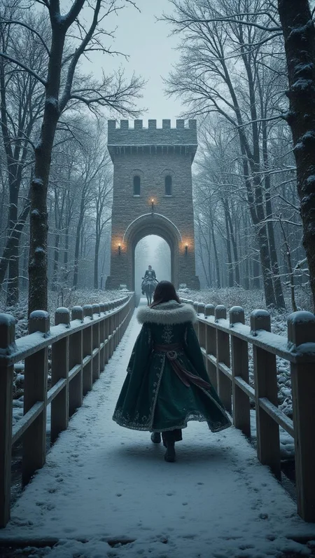 <lora:ck-waterworld.safetensors:1> ck-wtr, transparent, made out of ck-wtr
Wandering through the snow-laden forest, the ancient oaks stand tall, their branches heavy with a fresh layer of white. The air is crisp, and the silence is profound, broken only by the soft crunch of boots on snow. The wooden bridge, now crafted from sturdy oak and adorned with iron supports, spans a frozen stream, leading to a stone tower in the distance. The bridge's rustic charm contrasts beautifully with the grandeur of the medieval keep, its stone walls rising high, illuminated by the flickering torches that line the pathway.
A young noblewoman, perhaps in her mid-twenties, with dark hair and a pale complexion, walks gracefully across the bridge, her fur-lined cloak billowing in the gentle wind. She wears a deep green dress, embroidered with silver thread, and her eyes reflect the wonder of the winter wonderland around her. Her breath forms small clouds in the cold air, adding to the enchantment of the scene.
The sound of hooves echoes from the tower, and a knight in gleaming silver armor emerges, his visor lowered, riding a powerful steed. He pauses, glancing at the noblewoman, and nods in respectful greeting before continuing his patrol. The interplay of light and shadow created by the torches casts a mystical glow over the forest, transforming it into a scene straight from a medieval tale of romance and adventure.
The air is filled with the scent of woodsmoke from distant hearths, and the serenity of the forest is a stark contrast to the bustling life within the castle walls. This moment, captured in the heart of winter, is a testament to the timeless beauty of nature and the enduring allure of the medieval era.