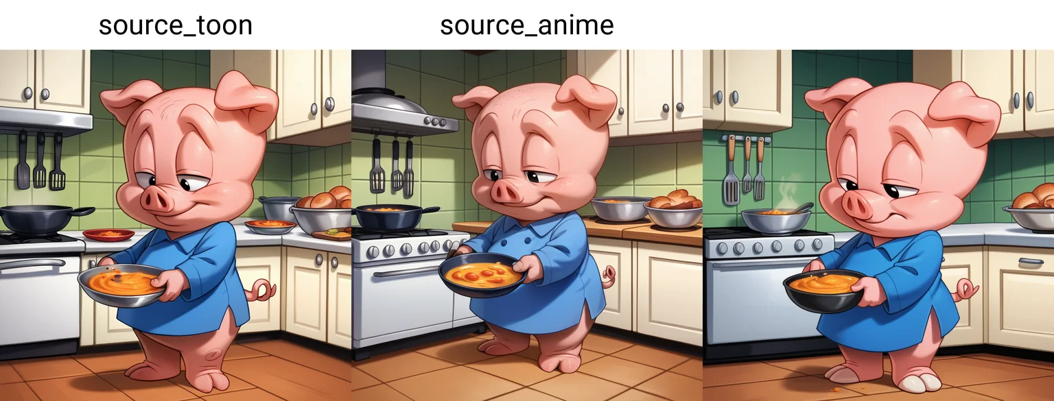 source_toon, <lora:hamton-v1-11:0.9> tthamtonjp, pig boy, (anthropomorphic pig), gnome, blue nightshirt, solo, bottomless, 4k, masterpiece, high quality, 2toes, cooking, kitchen, holding, day, half-closed eyes, score_9, score_8_up, score_7_up,