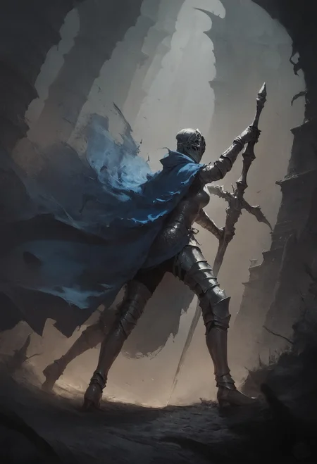 score_9, score_8_up, score_7_up, sorce_Dark_Souls  Knight Artorias, Artorias the Abysswalker, dark souls, bulky, shadows, medieval, dark theme, armor, greatsword, blue trim, blue cape    <lora:Concept Art Ultimatum Style LoRA_Pony XL v6:0.8> <lora:sinfully_stylish_SDXL>