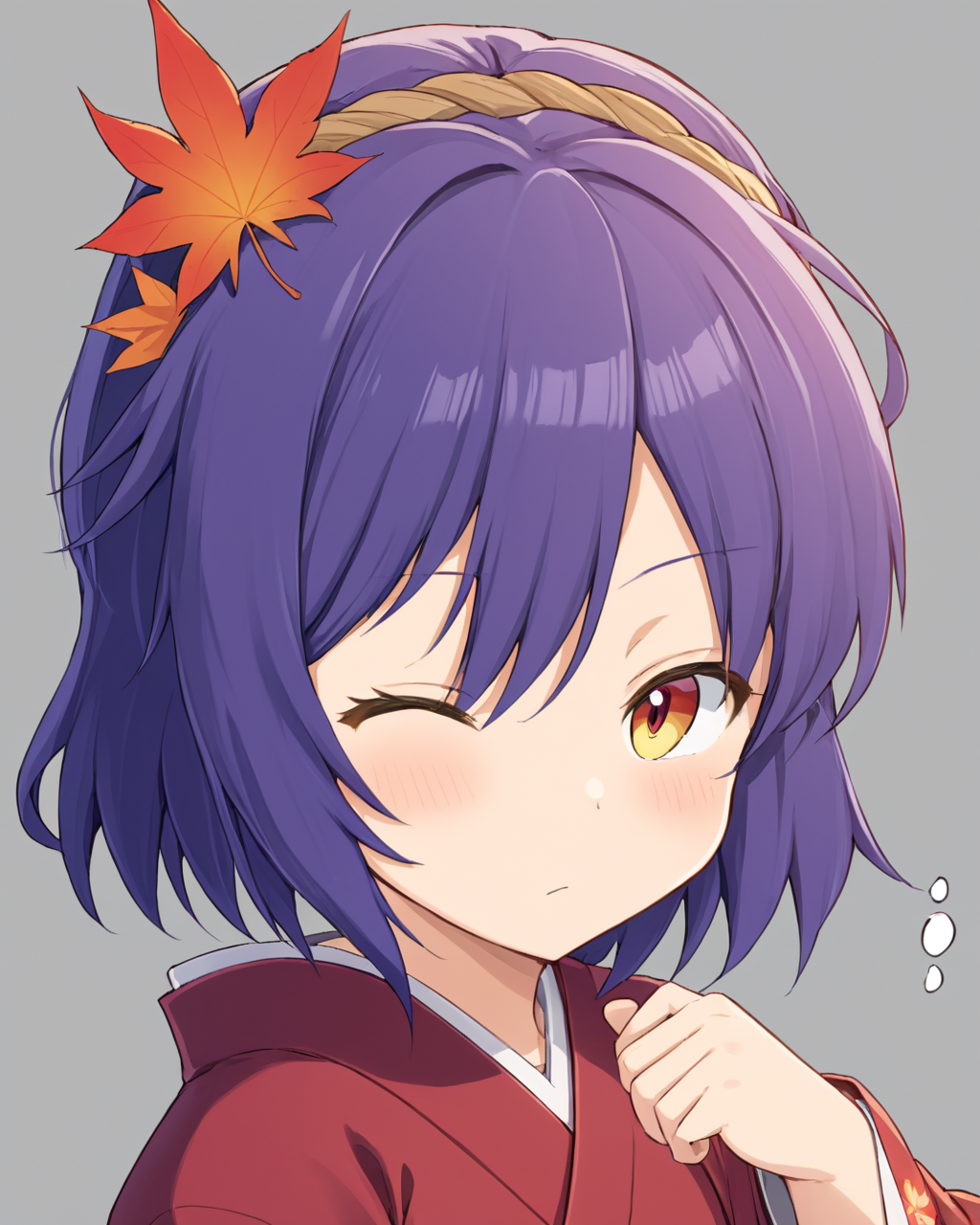 yasaka kanako,1girl, cheek_poking, one_eye_closed, kimono, aged_down, obi, sweatdrop, slit_pupils, simple_background, solo_focus, grey_background, leaf_hair_ornament, out_of_frame, maple_leaf
<lora:yasaka_kanako_image2545_2023-12-20-000010:1>,star-shaped_pupils,symbol-shaped_pupils,. gorgeous,key visual, vibrant, studio anime,award-winning, professional, highly detailed,high budget, cinemascope