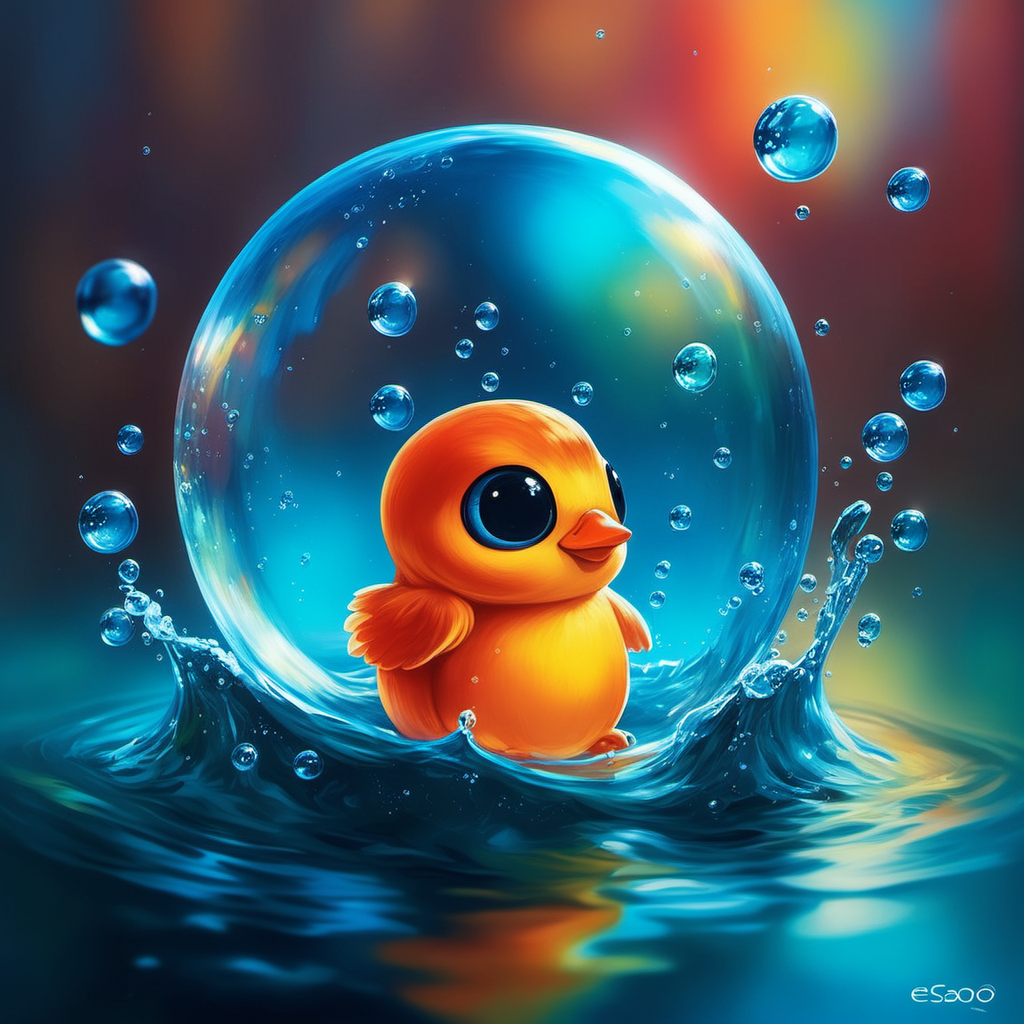 waterart, water,depth of field,[bubble] <lora:waterart:1>, cute cute cute creature, an illustration by esao andrews, cyril rolando and goro fujita, deviantart, fantasy art, storybook illustration, oil on canvas